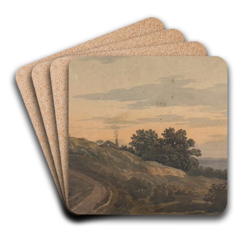 Hilly Landscape with House, Path, and Figures by Thomas Sully Art Drink Coaster set