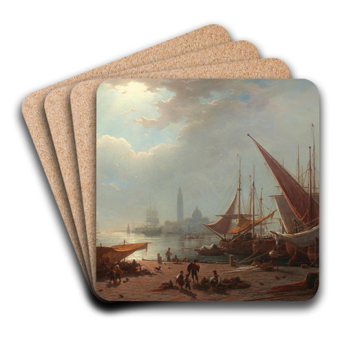 Venice, a View of San Giorgio Maggiore from the Piazzetta by Ludwig Mecklenburg Art Drink Coaster set