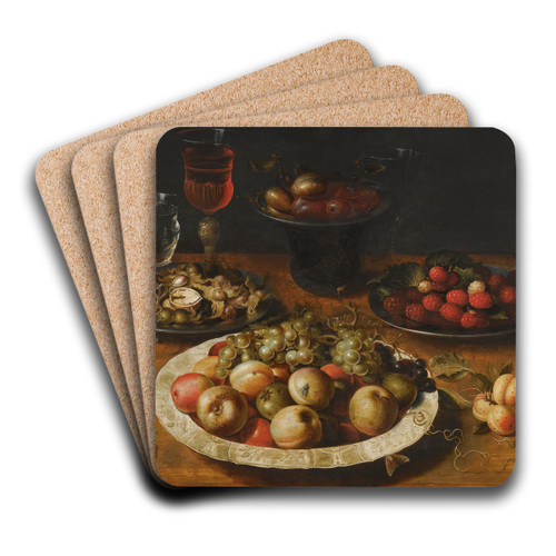A Still Life Of Apples And Grapes In A Blue-And-White Porcelain Bowl, by Osias Beert the Elder Art Drink Coaster set A Still Life Of Apples And Grapes In A Blue-And-White Porcelain Bowl, by Osias Beert the Elder Art Drink Coaster set