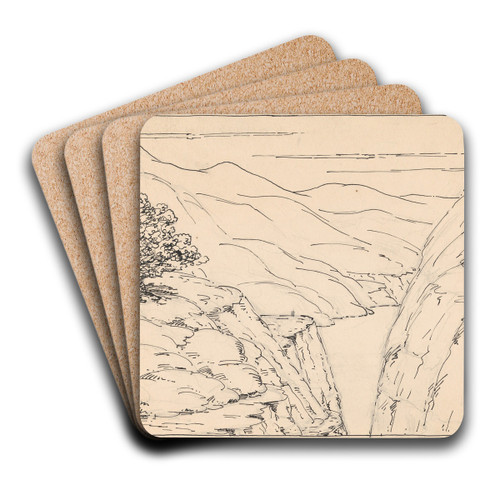 A River Landscape with Steep Cliffs by Herbert Crowley Art Drink Coaster set
