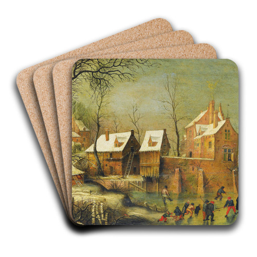 Townscape With Skaters On A Frozen River by Jacob Grimmer Art Drink Coaster set Townscape With Skaters On A Frozen River by Jacob Grimmer Art Drink Coaster set