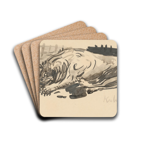 Lying dog by Arnold Peter Weisz-Kubnan Drink Coasters - set of 4