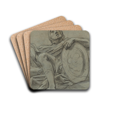 Seated Warrior Holding a Sword and Shield (recto) by Giacomo Cavedone Drink Coasters - set of 4