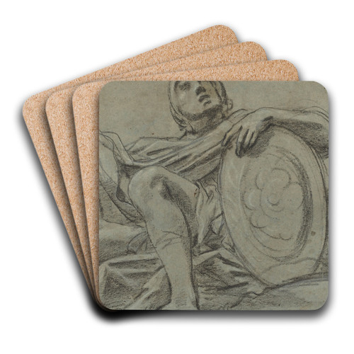 Seated Warrior Holding a Sword and Shield (recto) by Giacomo Cavedone Art Drink Coaster set