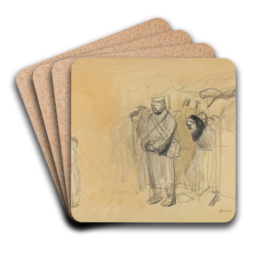 German Soldiers and French Child by Jean-Louis Forain Art Drink Coaster set