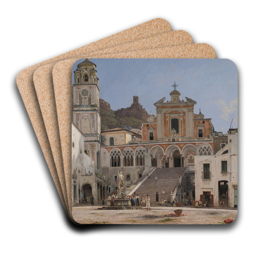 View of the Square in Amalfi by Martinus Rrbye Art Drink Coaster set
