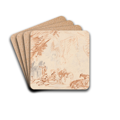 Rough sketch of figures and horses by Sawrey Gilpin Drink Coasters - set of 4 Rough sketch of figures and horses by Sawrey Gilpin Drink Coasters - set of 4