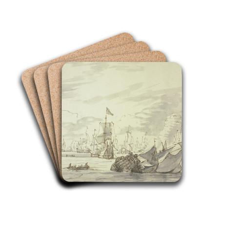 Seegefecht, vorne rechts ein sinkendes Schiff by Abraham Storck Drink Coasters - set of 4