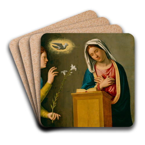 Annunciation To The Virgin by Giovanni Battista Cima da Conegliano Art Drink Coaster set