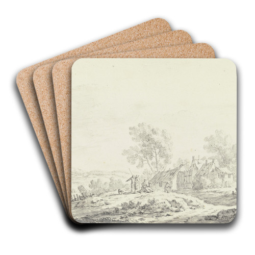 Huser eines Dorfes in einer hgeligen Landschaft, von links fhrt ein Weg mit einer Gruppe von Personen ber eine Anhhe zu den Husern by Johann Christoph Dietzsch Art Drink Coaster set Huser eines Dorfes in einer hgeligen Landschaft, von links fhrt ein Weg mit einer Gruppe von Personen ber eine Anhhe zu den Husern by Johann Christoph Dietzsch Art Drink Coaster set