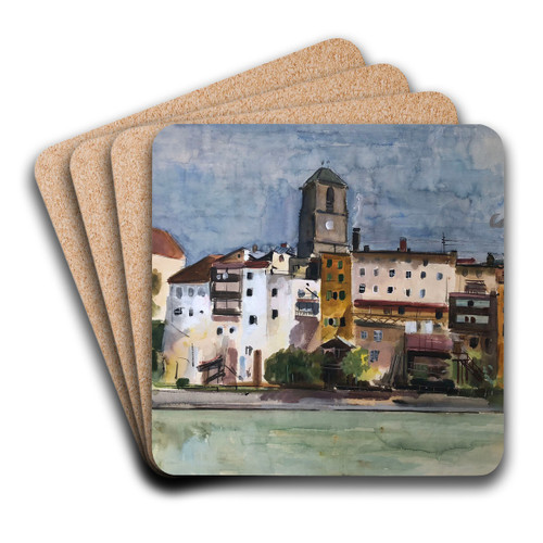 Wasserburg am Inn - Innfront by Otto Geigenberger Art Drink Coaster set