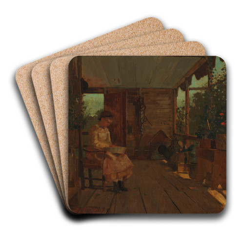 Girl Shelling Peas by Winslow Homer Art Drink Coaster set