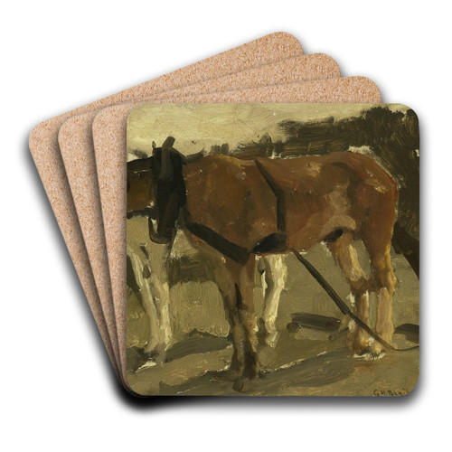 A Brown and a White Horse in Scheveningen by George Hendrik Breitner Art Drink Coaster set