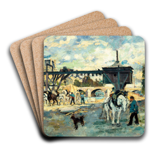 Grue sur la Seine au pont Royal by Emile Antoine Guillier Art Drink Coaster set