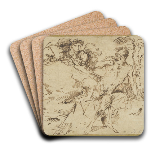 Two Nymphs and a Satyr by Giovanni Benedetto Castiglione Art Drink Coaster set