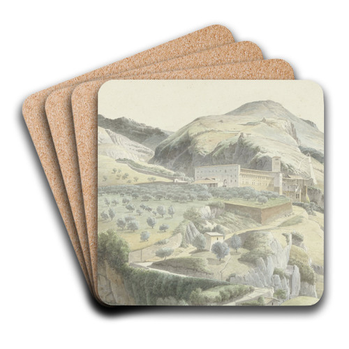 Landschap met klooster bij Subiaco by Josephus Augustus Knip Art Drink Coaster set Landschap met klooster bij Subiaco by Josephus Augustus Knip Art Drink Coaster set