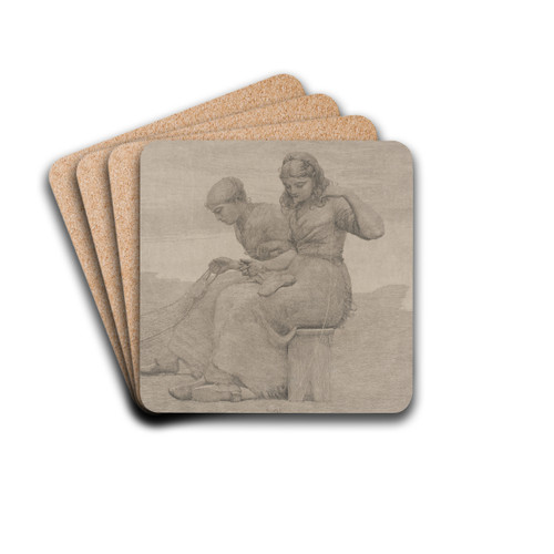 Mending the Tears by Winslow Homer Drink Coasters - set of 4 Mending the Tears by Winslow Homer Drink Coasters - set of 4