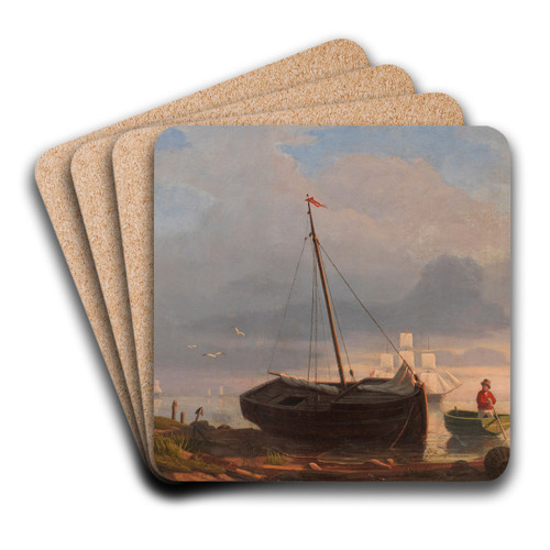 Fischerboote am Strand im Abendlicht by Anton Melbye Art Drink Coaster set Fischerboote am Strand im Abendlicht by Anton Melbye Art Drink Coaster set