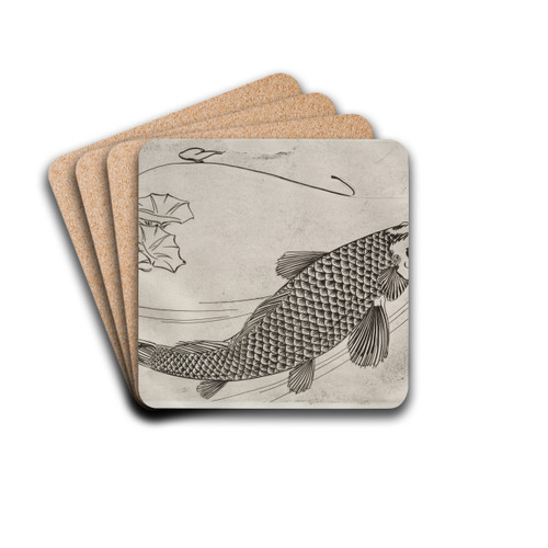 Dinner Service (Rousseau service); Large fish in a Japanese style (no. 19) by Flix Bracquemond Drink Coasters - set of 4