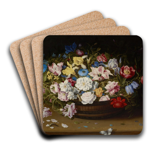 Still Life of Flowers in a Basket by Osias Beert the Elder Art Drink Coaster set Still Life of Flowers in a Basket by Osias Beert the Elder Art Drink Coaster set