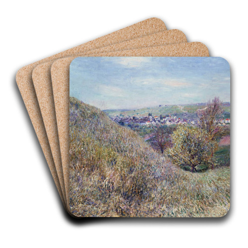 On the Hills of Moret in Spring - Morning by Alfred Sisley Art Drink Coaster set On the Hills of Moret in Spring - Morning by Alfred Sisley Art Drink Coaster set