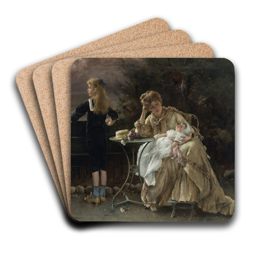 Mre Et Ses Enfants by Alfred Stevens Art Drink Coaster set
