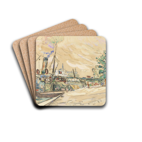 Paris, La Seine au Pont des Saints-Pres by Paul Signac Drink Coasters - set of 4 Paris, La Seine au Pont des Saints-Pres by Paul Signac Drink Coasters - set of 4