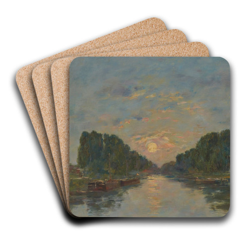 Saint-Valry-sur-Somme. Effet de lune sur le canal by Eugne Boudin Art Drink Coaster set Saint-Valry-sur-Somme. Effet de lune sur le canal by Eugne Boudin Art Drink Coaster set