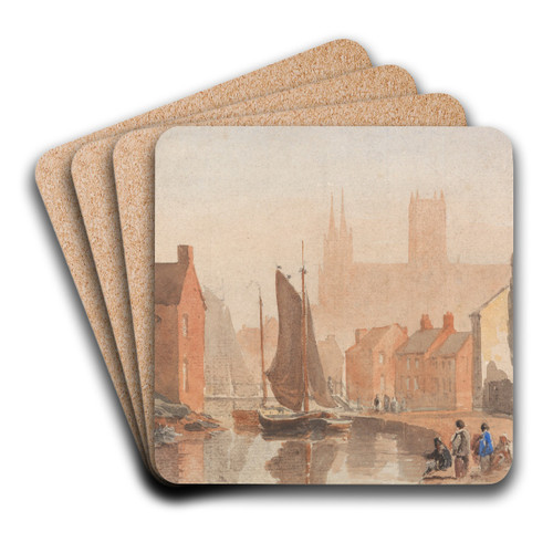 Lincoln Cathedral from Brayford Pool by David Cox Art Drink Coaster set