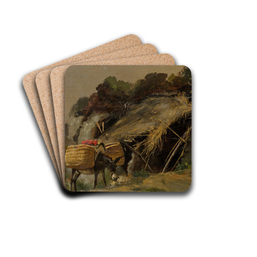 Italian Landscape with a Donkey by Julie Wilhelmine Hagen-Schwarz Drink Coasters - set of 4