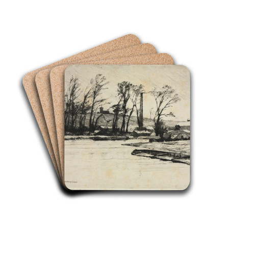 A Wintry Blast on the Stourbridge Canal by Sir Frank Short Drink Coasters - set of 4 A Wintry Blast on the Stourbridge Canal by Sir Frank Short Drink Coasters - set of 4