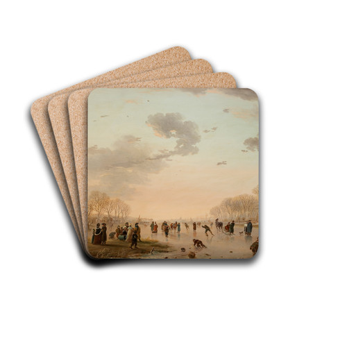 Winter Landscape with Ice Skaters on a River by Andries Vermeulen Drink Coasters - set of 4 Winter Landscape with Ice Skaters on a River by Andries Vermeulen Drink Coasters - set of 4