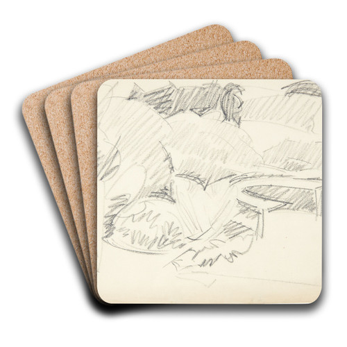 Landskab fra en have med en halvrund havebnk by Edvard Weie Art Drink Coaster set