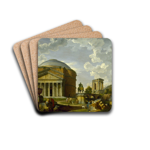 Fantasy View with the Pantheon and other Monuments of Ancient Rome by Giovanni Paolo Panini Drink Coasters - set of 4