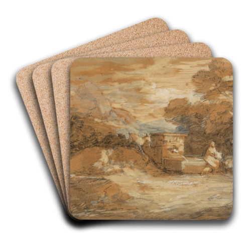 Mountain Landscape with Figures, Sheep and Fountain by Thomas Gainsborough Art Drink Coaster set Mountain Landscape with Figures, Sheep and Fountain by Thomas Gainsborough Art Drink Coaster set