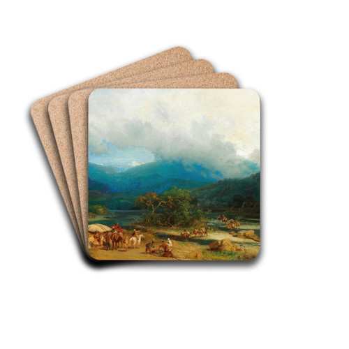 Resting on the riverbank in the Caucasus by Paul von Franken Drink Coasters - set of 4