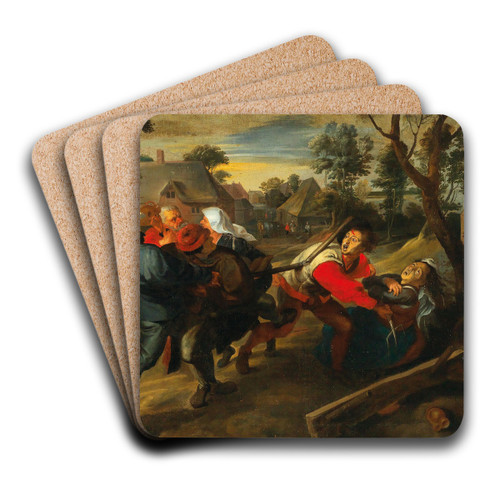 A Village Brawl by Jan Brueghel the Younger Art Drink Coaster set