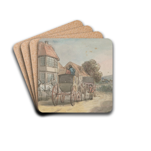 Coaches outside an inn by Thomas Rowlandson Drink Coasters - set of 4 Coaches outside an inn by Thomas Rowlandson Drink Coasters - set of 4