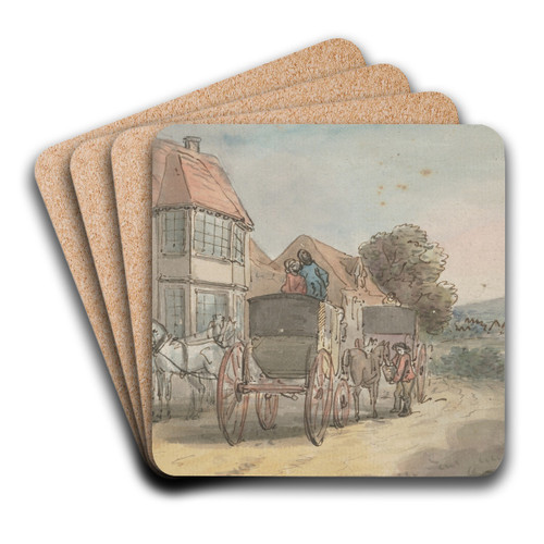 Coaches outside an inn by Thomas Rowlandson Art Drink Coaster set Coaches outside an inn by Thomas Rowlandson Art Drink Coaster set