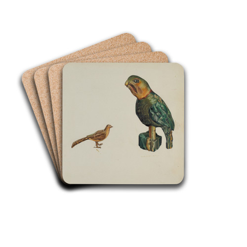 Wooden Rooster, Pheasant, and Parrot by Victor F. Muollo Drink Coasters - set of 4 Wooden Rooster, Pheasant, and Parrot by Victor F. Muollo Drink Coasters - set of 4