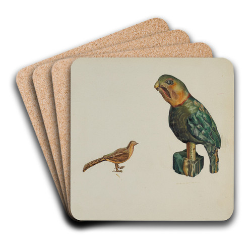 Wooden Rooster, Pheasant, and Parrot by Victor F. Muollo Art Drink Coaster set Wooden Rooster, Pheasant, and Parrot by Victor F. Muollo Art Drink Coaster set