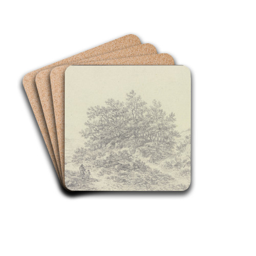 Baumpartie auf steinigem Gelnde, im Vordergrund ein Mann und ein Kind by Karl Franz Kraul Drink Coasters - set of 4