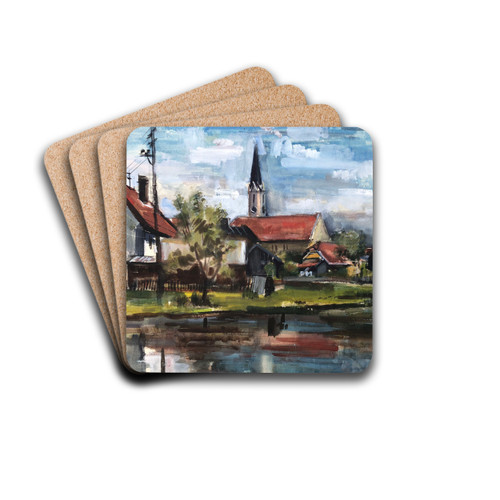 Landschaft mit Kirche by Otto Geigenberger Drink Coasters - set of 4