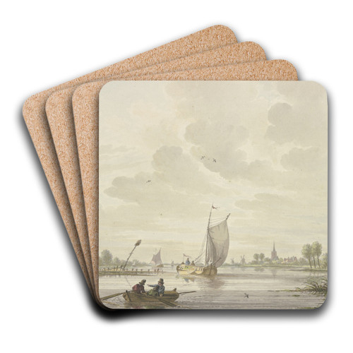 Auf einem Fluss segeln einige Barken, vorne ein Ruderboot by Nicolaas Wicart Art Drink Coaster set