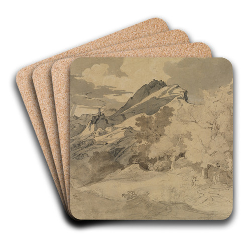 Blick von der Serpentara auf Olevano und Civitella by Friedrich Preller the Elder Art Drink Coaster set