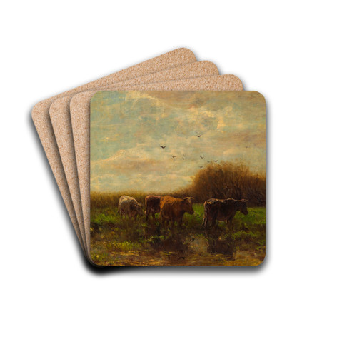Cows at evening by Willem Maris Drink Coasters - set of 4 Cows at evening by Willem Maris Drink Coasters - set of 4