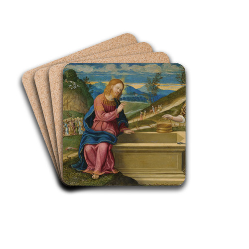 Christ and the Woman of Samaria by Girolamo da Santacroce Drink Coasters - set of 4