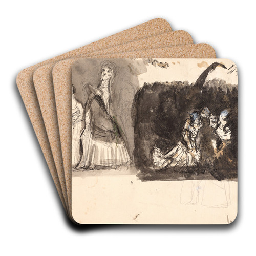Karnevalsscene samt studie til Diogenes by Oluf Hartmann Art Drink Coaster set
