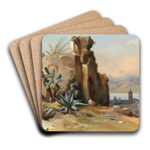 Ancient Ruins near Messina,Sicily by Jean-Charles Joseph Rmond Art Drink Coaster set