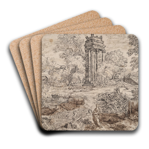 Classical Landscape withFigures by Cornelis Bisschop Art Drink Coaster set
